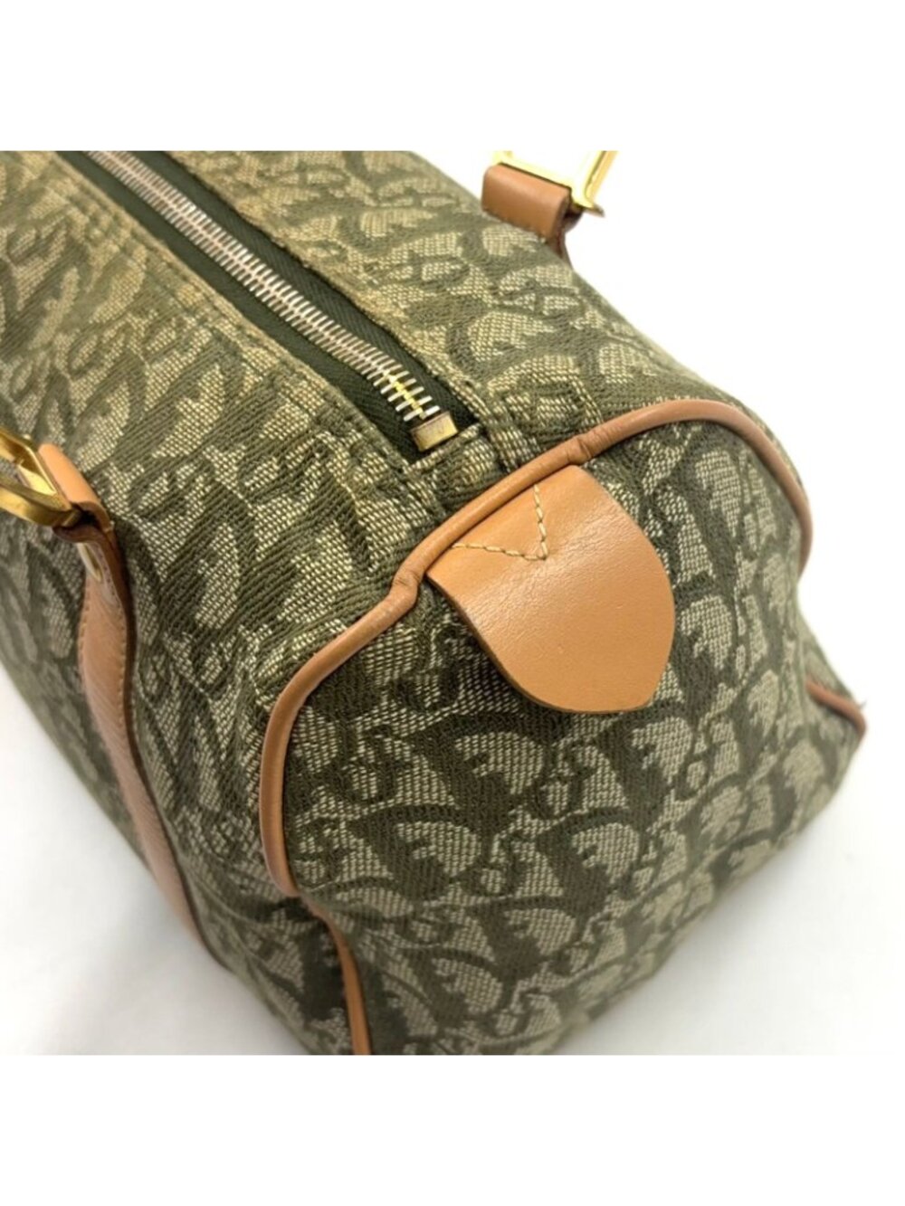 Dior Trotter Mini Leather Canvas Khaki Green Light Brown Boston Bag Gold - Picture 10 of 15